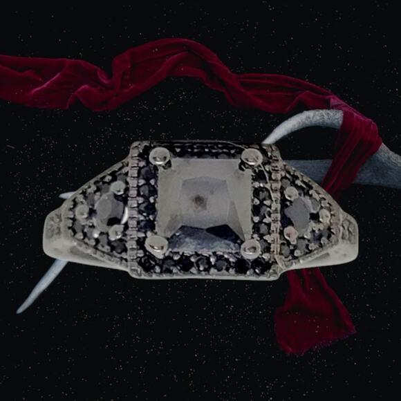 Goth Black Crystal Black Rhodium Wedding Set Size 7 1/2 - Picture 2 of 7